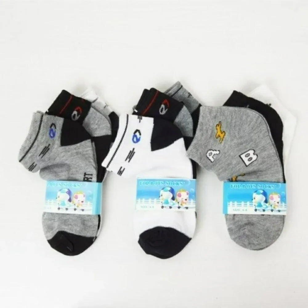 NWT 9-Pairs Boy's Cotton Low Cut Socks 4-8YO